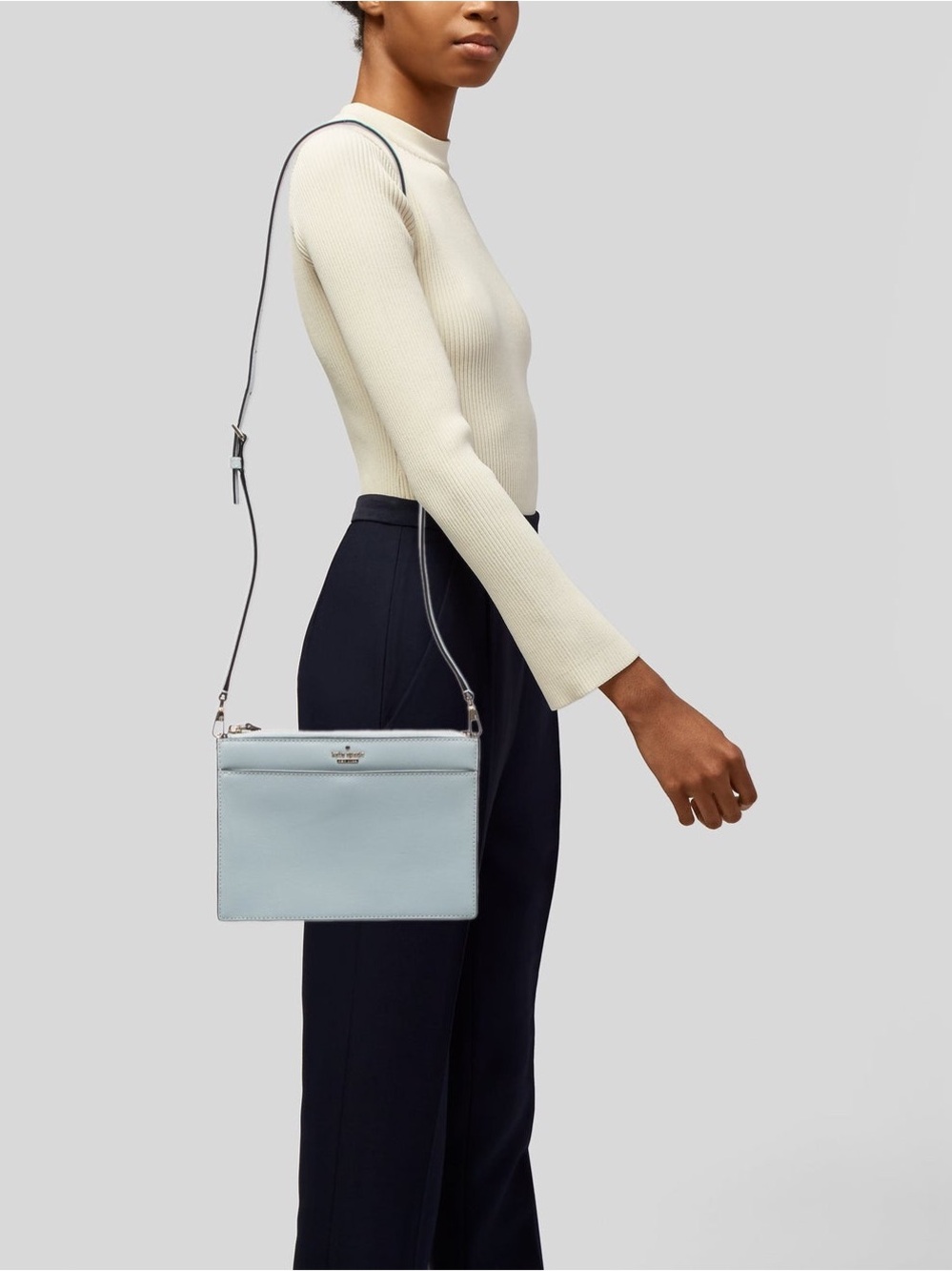 kate spade Pale Blue Leather Crossbody with Gold Logo - Picture 2 of 10